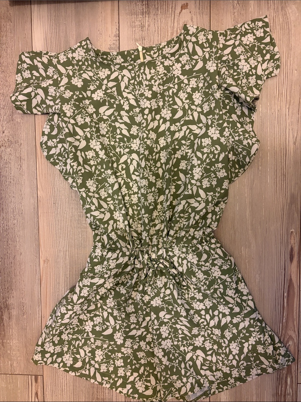 Albion Sage Ivy Flutter Sleeve Romper - Green & White XS